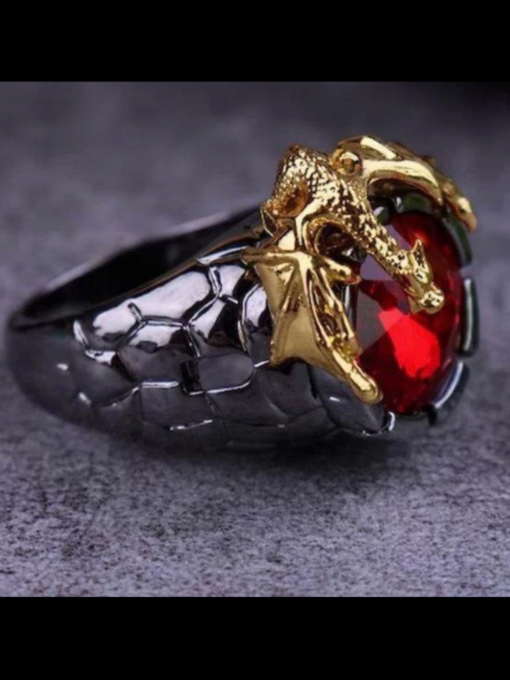 Gold Dragon Red Gem Stainless Steel Statement Ring 925 filled